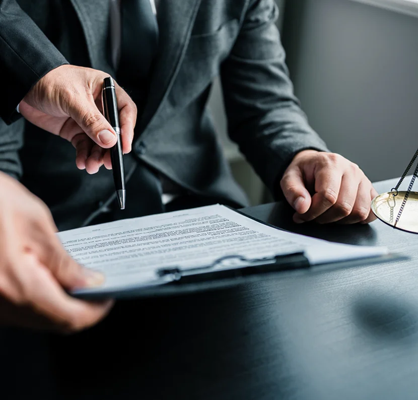 Lawyer pointing to a document.